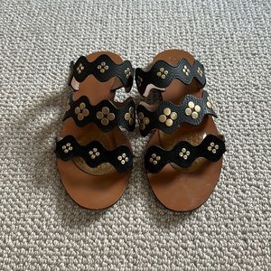 Chloe Lauren flat scalloped sandals black with gold details
